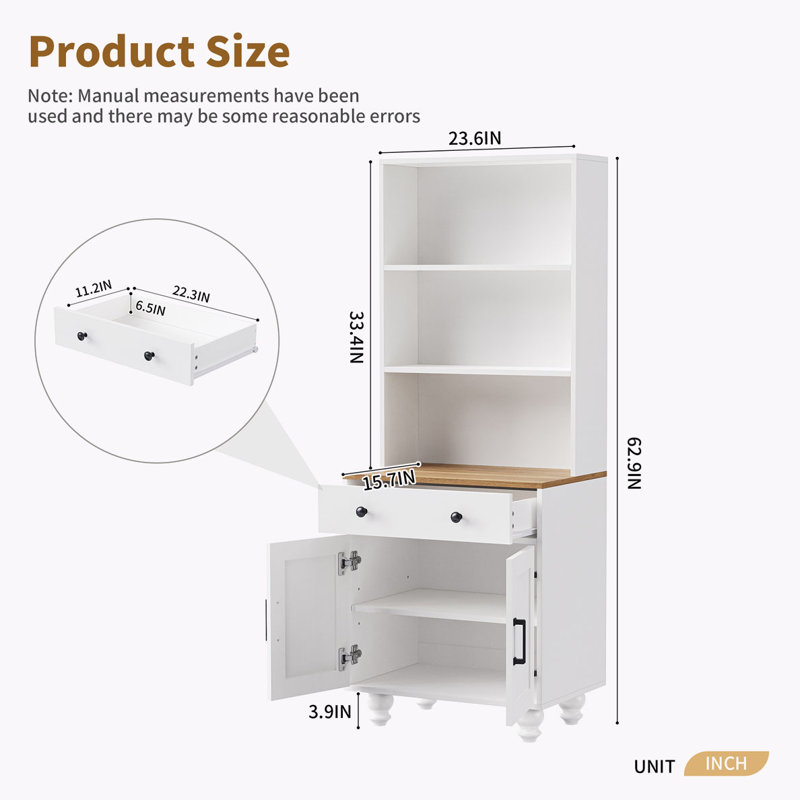 Storage Cabinet with Adjustable Shelves, 5 Tier Bookshelf with Drawer, White