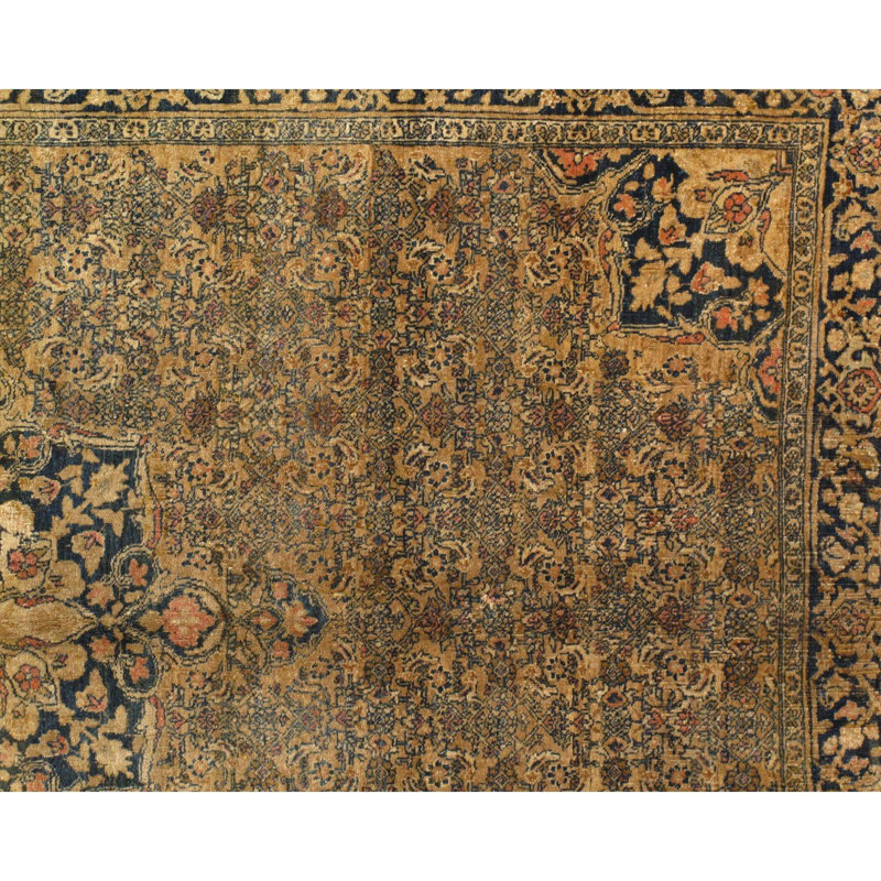Tapis oriental doré / brun en coton / laine noué à la main 4 pi 6 po x 6 pi 7 po Oriental