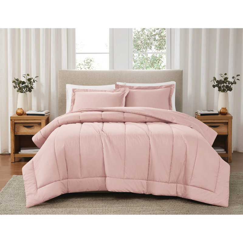 Ensemble d'édredon en percale de coton unie Brooklyn Loom, Rosé, Double/Grand et 2 taies décoratives standard