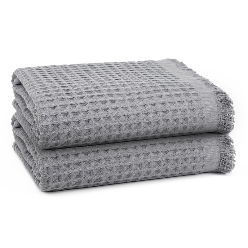 Serviette de bain en coton gaufré Lycia, Gris cendré, 2