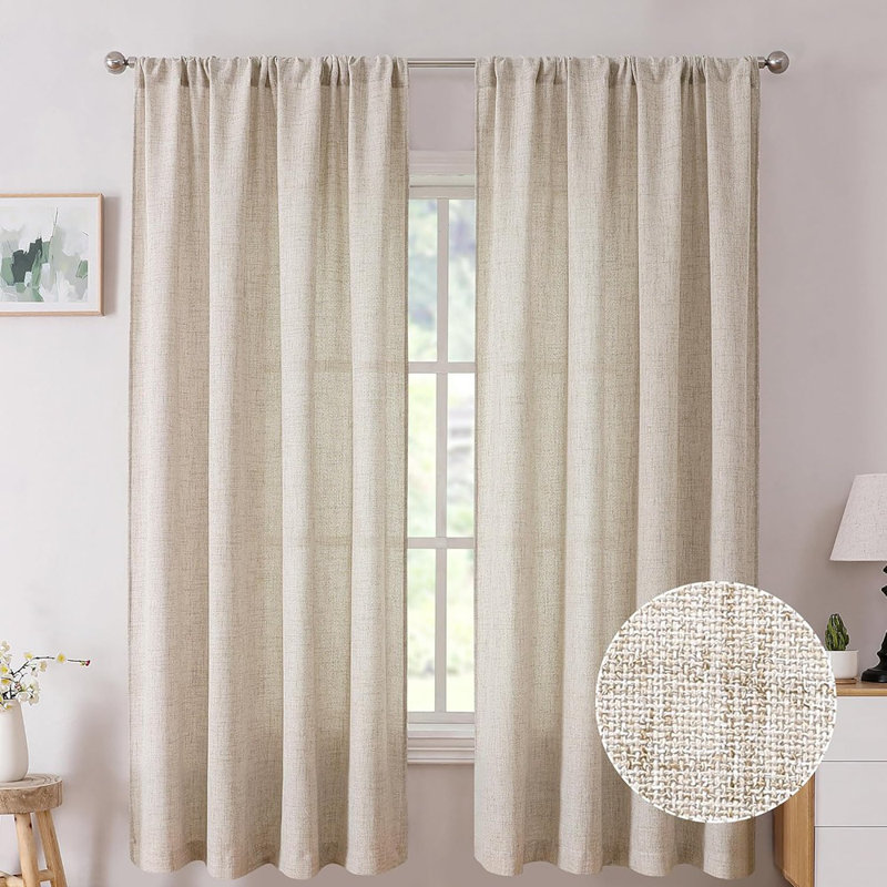 Courte toile de rideau courte en lin avec passe-tringle