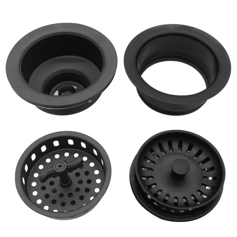 Combo garniture de drain d'évier de cuisine et bride d'évacuation avec crépines à panier, Noir mat