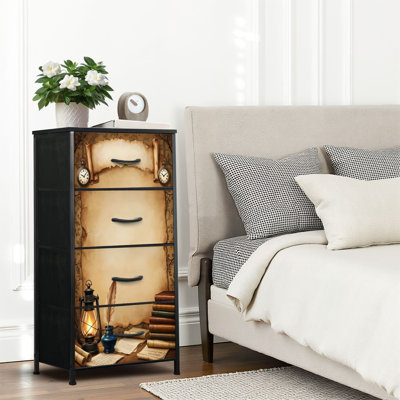 4 Drawer Dresser for Bedroom, Narrow Chest of Drawers, Wooden Top and Study Iron Frame 18"x37.5"-(WxH)