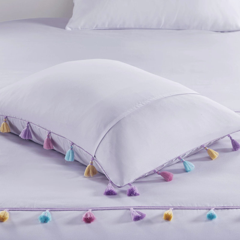 Édredon double / grand à pampilles lavande avec coussin décoratif brodé