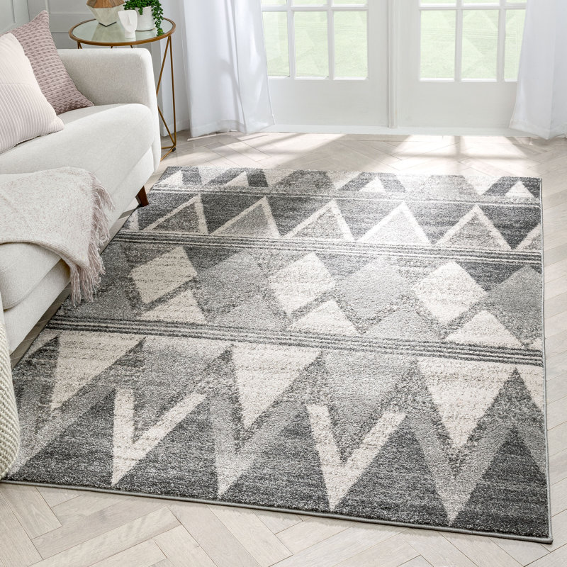 Lakel Minas Distressed Geometric Diamond Pattern Power Loom Grey Area Rug, Rectangle 5'3" x 7'3"