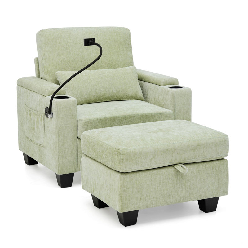 Chaise d'appoint avec dossier réglable manuellement, port de charge USB, support pour téléphone, Cyan
