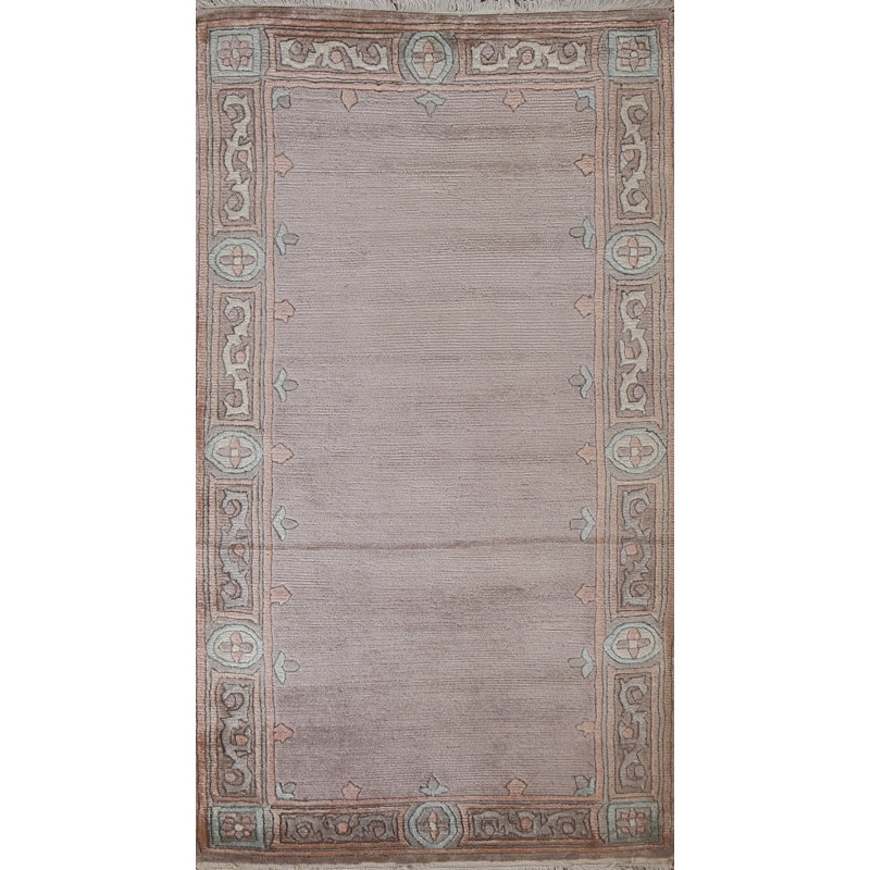 Tapis beige / brun noué à la main de conception unique 2 pi 7 po x 4 pi 8 po New Age