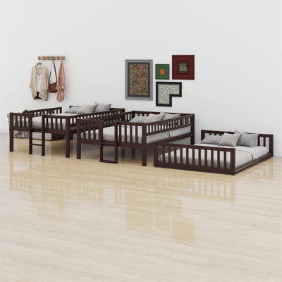 Triple Bed With Built-In Ladder,Slide And Guardrails