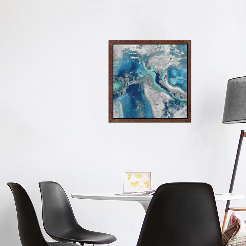 Stone With Blue And Aqua by Danielle Carson - Print on Canvas, 45.72 cm H x 45.72 cm W, Brown Floater Framed