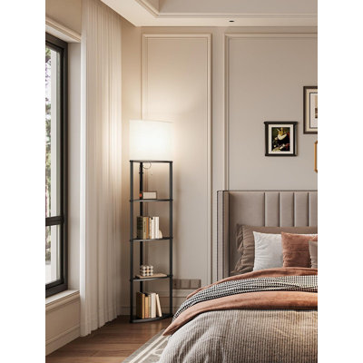Floor Lamp With Shelves, 5-Tier Adjustable Corner Lamp With 3 Colour Temperatures & Linen Shade, (E26 LED Bulb Included, 800Lm)