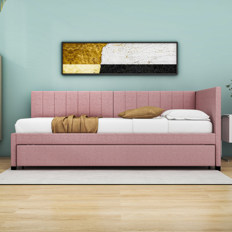 Yasmir Upholstered Sofa Daybed with Trundle, Twin, Pink