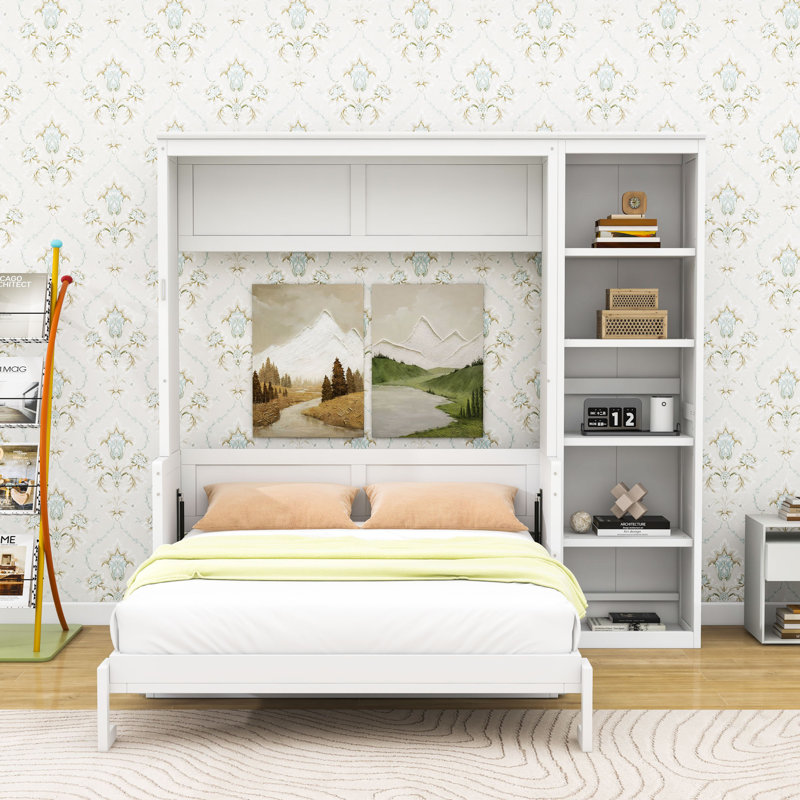 Lit escamotable avec cadre en bois Murphy, Double, Blanc