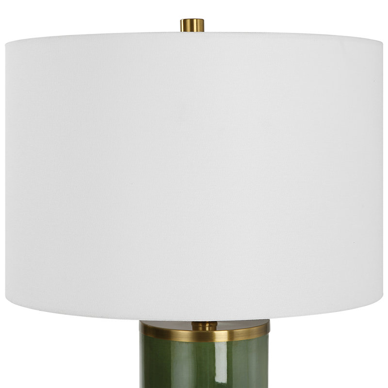 Dark Green Iron Table Lamp with White Linen Shade