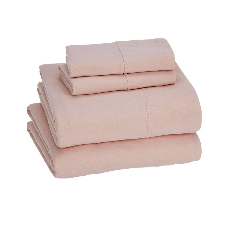 Ensemble de draps en jersey tricoté très grand en jersey 4 pièces | Ensemble de draps en jersey 100% coton respirant | Toutes saisons, rose clair