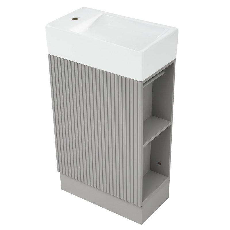 Meuble-lavabo de 18,6 po avec lavabo et tablette à deux niveaux, fabrication en panneau de fibres à densité moyenne, orientation gauche ou droite pour un ajustement personnalisé