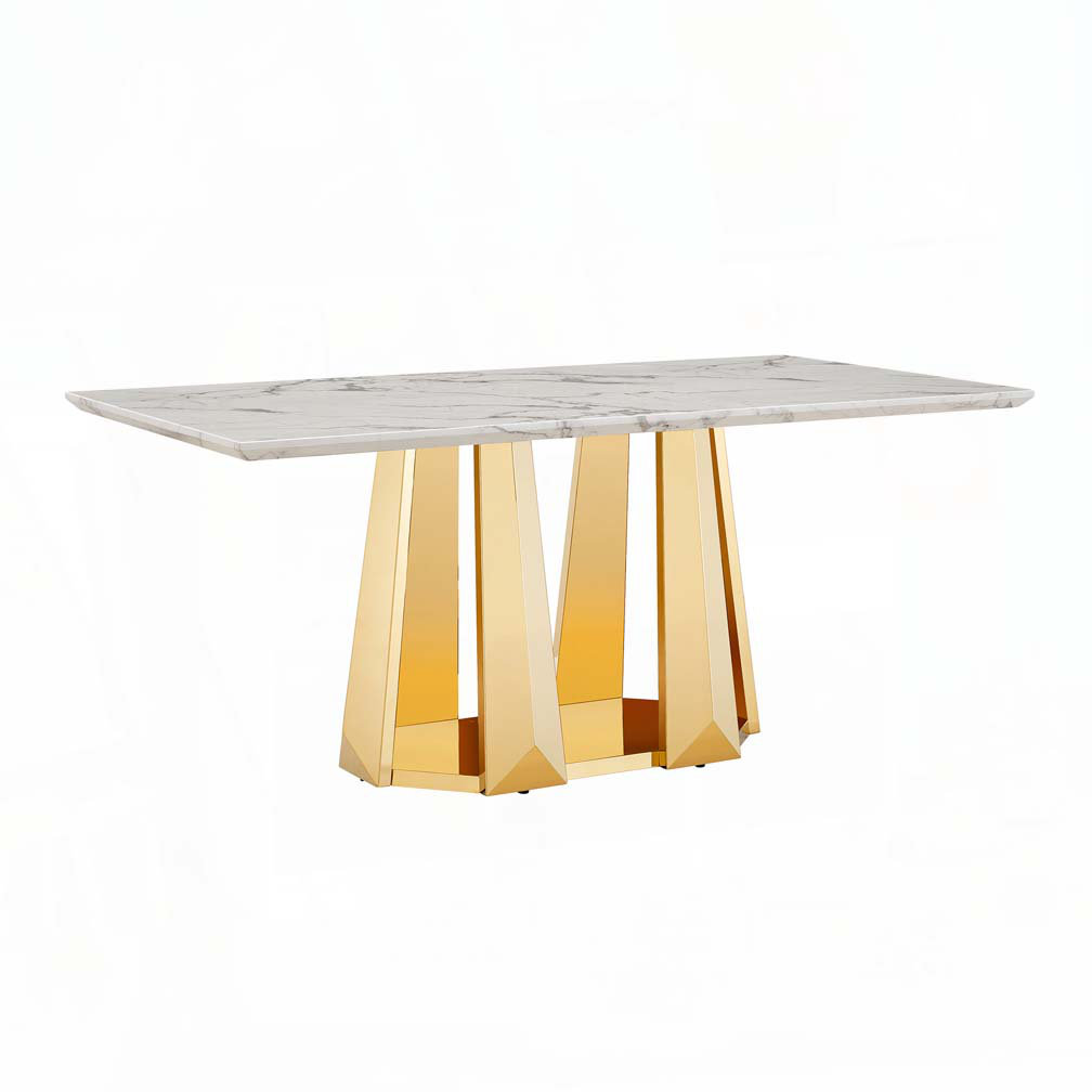 Everly Quinn Faux Marble Dining Table with Stainless Steel Base, for 6 ...