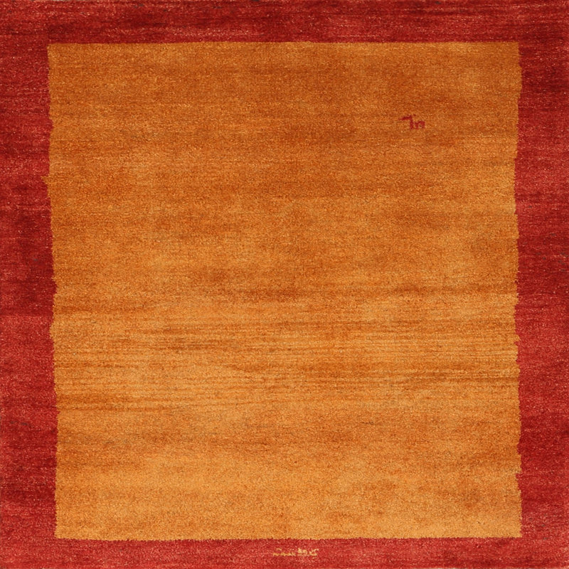 Tapis contemporain jaune / rouge, Carré 5 pi