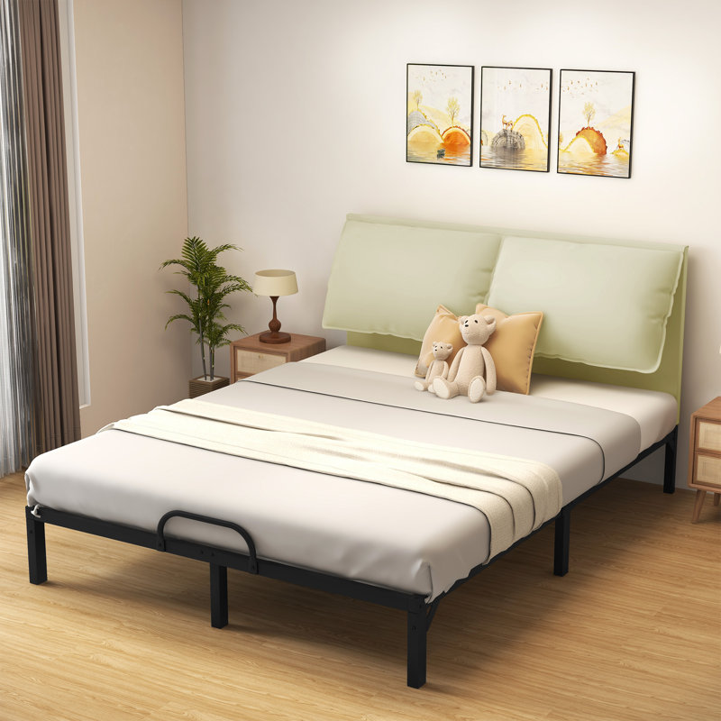 Lit plateforme en tissu d'ameublement, Grand, Beige