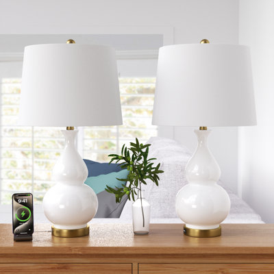 Lampe de table en céramique 1 lumière avec port USB et gradation à 3 voies Conyer (ensemble de 2)