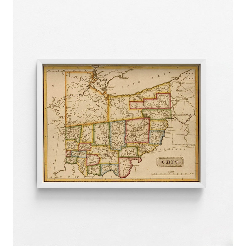 Lacretia Ohio 1817, grande carte de l'Ohio, carte-cadeau de l'Ohio antique, impression de carte rustique des États-Unis, petite maison de campagne, idée de décoration de bureau à domicile, art mural États-Unis