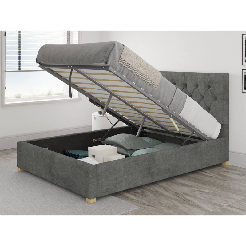 Samaira Upholstered Ottoman Storage Bed, Double (4'6), Granite, Double (4'6)