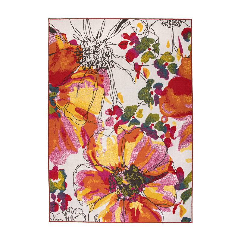 Tapis antidérapant florent orange / rose / ivoire Florentia, Rectangle 2 pi 7 po x 4 pi
