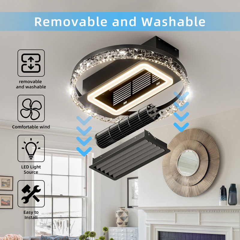 Ventilateur de plafond moderne sans lame de 20 po à DEL avec ventilateur à intensité variable Kaislynn, Noir