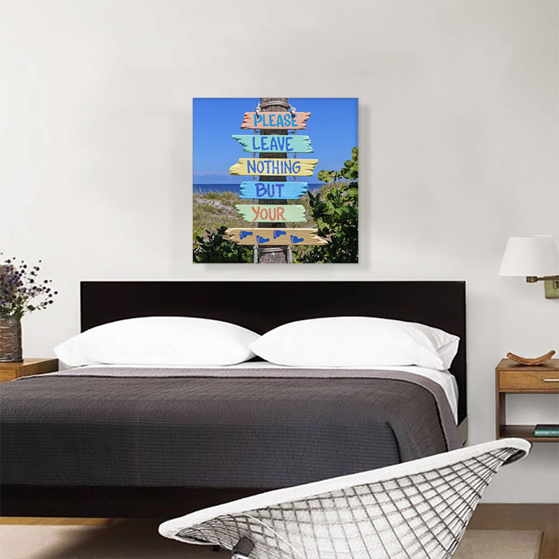 Panneau de plage fait à la main en bois - reproduction d'art textuel sur toile tendue, H 26 po x l 26 po x P 1,5 po