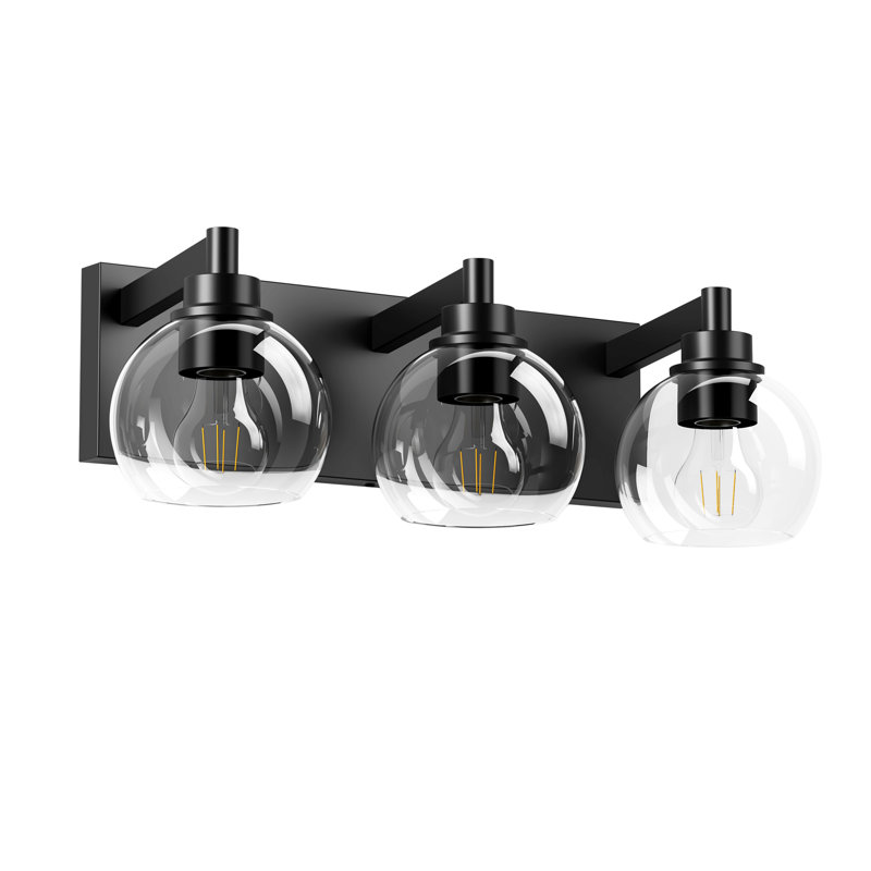 Bathroom Light Fixtures, 3-Light Matte Black Vanity Light Over Mirror, 19" Modern Wall Sconces With Clear Glass Globe Shade,Bathroom Wall Lights For Mirror Kitchen Bedroom Hallway