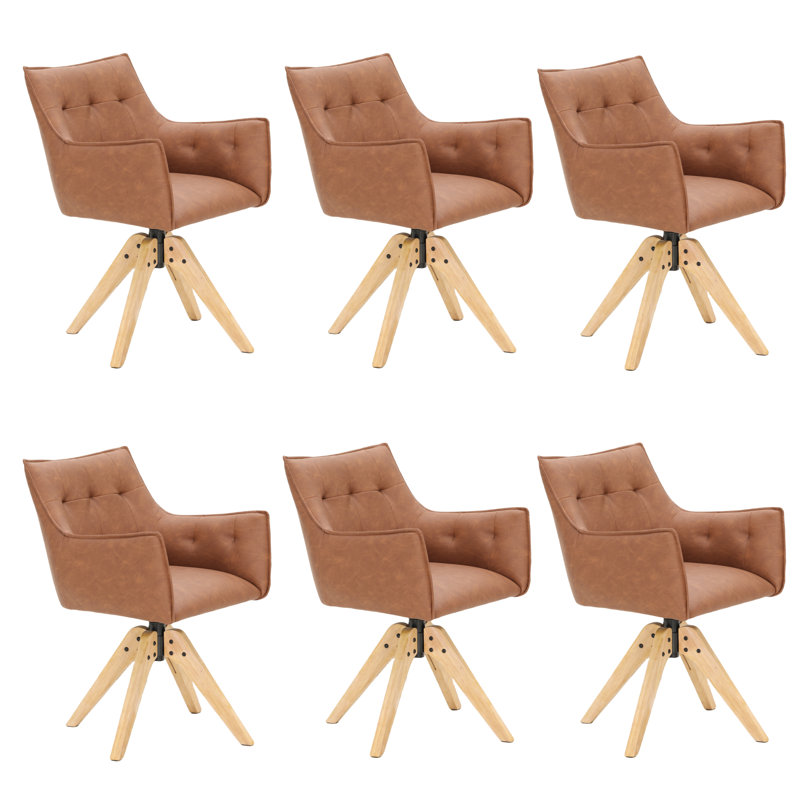 Gliese Tufted Upholstered Back Arm Chair, Brown Upholstery/Light Oak Legs