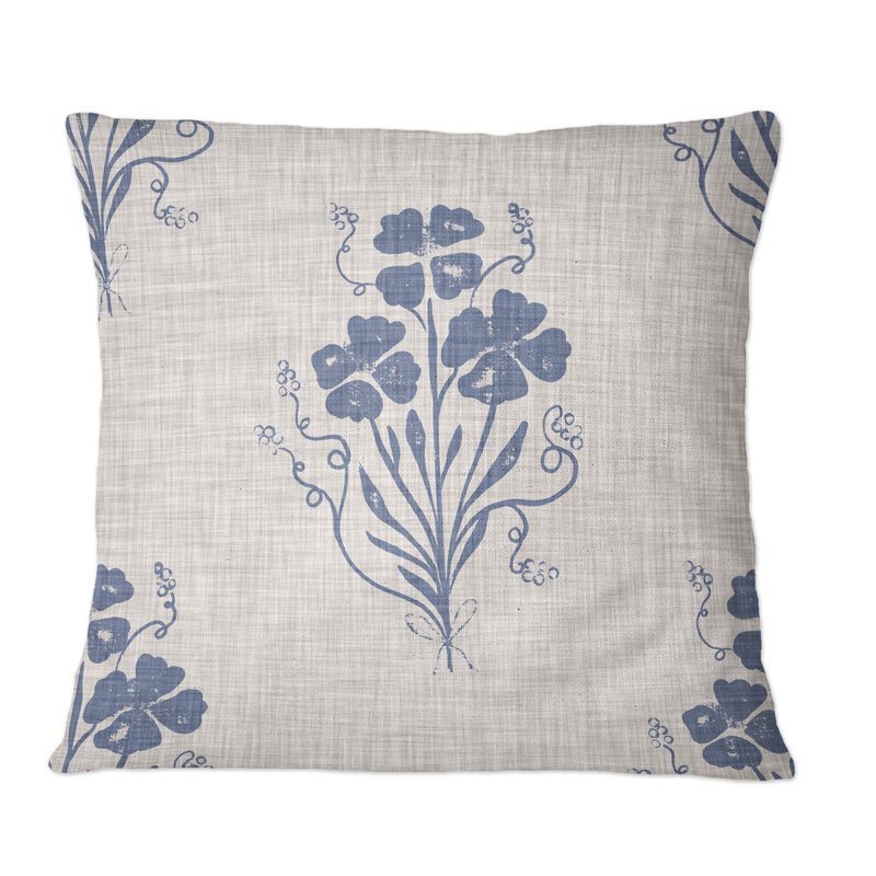 Coussin décoratif rétro imprimé de fleurs de ferme bleues I, 18 po x 18 po