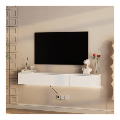 Floating TV Stand Wall Mounted With 16 Color Leds,67" Modern TV Stand, Floating TV Cabinet Entertainment Center For 55 60 65 Inch TV,White