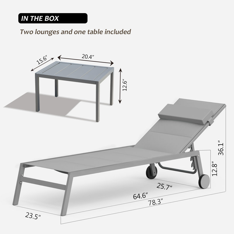 Silken Outdoor Metal Chaise Lounge with Table , Cushion Included, Gray