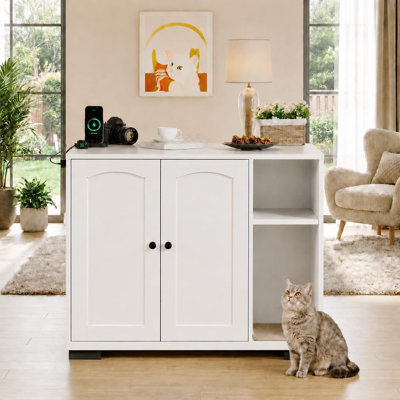 Enceinte de litière pour chat, grande maison de chat pour litière autonettoyante, armoire pour chat avec prise latérale et cordon d'alimentation de 5 pi