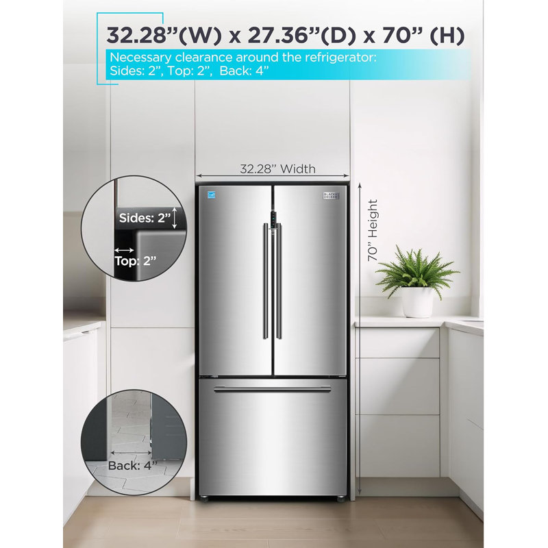 BLACK+DECKER 18 Cu. Ft. French Door Refrigerator with Built-in Ice Maker, Full Size Refrigerator with Bottom Mount Freezer Drawer, Frost Free, ENERGY STAR certified, BRF1800GIMS, Stainless Look