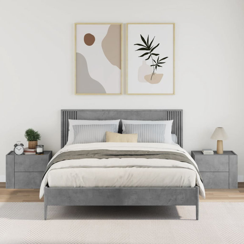 Ameerat 45cm W Manufactured Wood Bedside Table, Concrete Grey