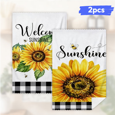 Linge de cuisine en microfibre, linges à vaisselle réutilisables absorbants, décoration résistante à la décoloration, 16 po x 24 po, texte jaune tournesol