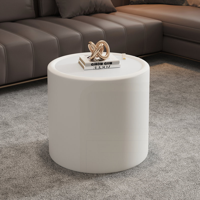 Table basse ronde avec plateau en verre trempé, Blanc, crème