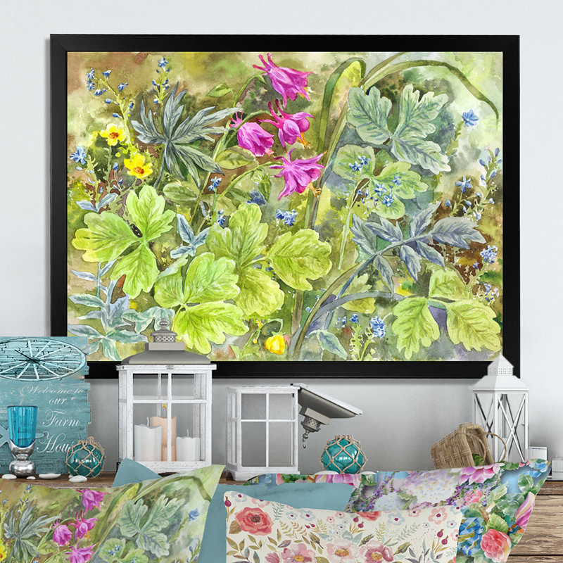 Plants in Flowering Garden - reproduction d'art sur toile, Cadre photo noir, H 8 po x l 12 po x P 1 po