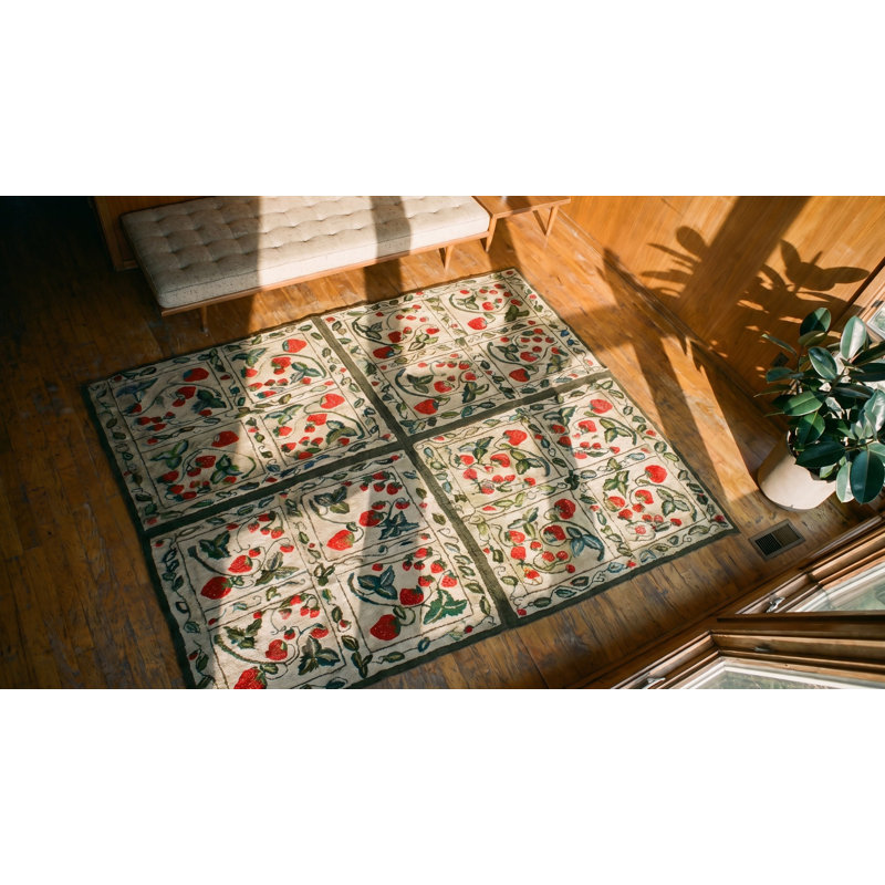 Antique American Hooked Rug Wool Ivory