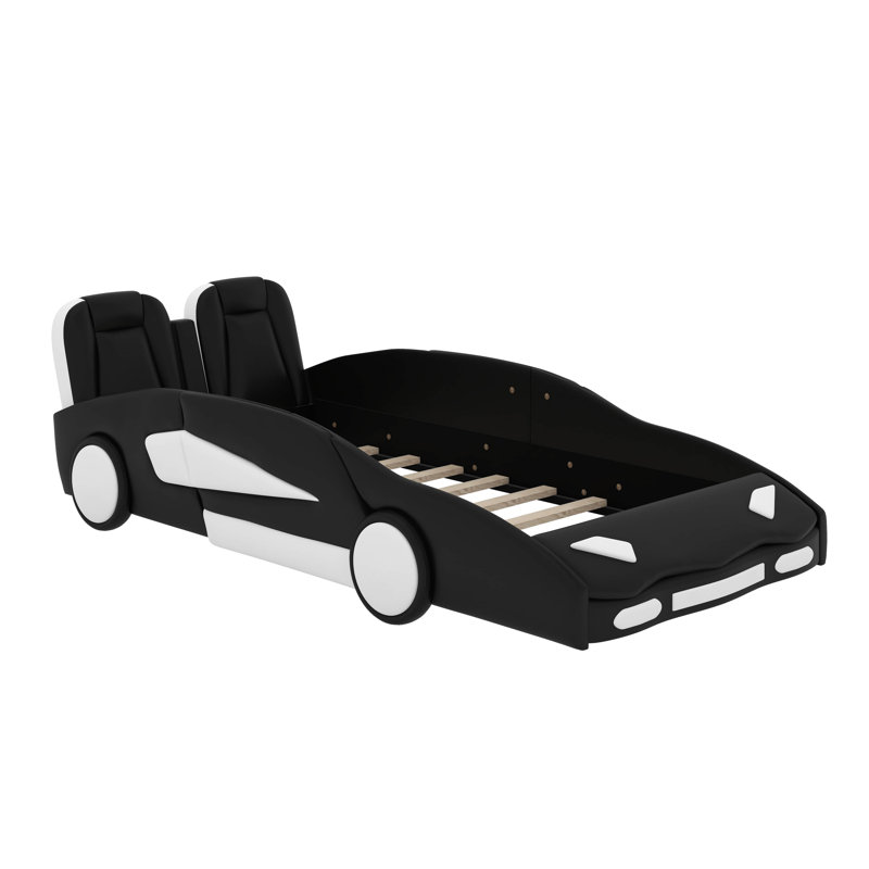Lit plateforme simple en forme de voiture avec roulettes, Black