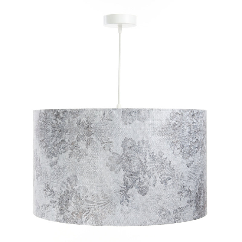 1 - Light Silver Drum Pendant, 107cm H x 40cm W x 40cm D