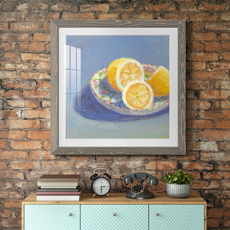 Nature morte aux agrumes I - reproduction d'art, H 26,5 po x l 26,5 po x P 1,5 po, Papier avec cadre gris, Blanc