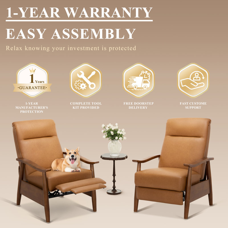Penning Walnut Breathable Leather Push-Back Recliner, Brown