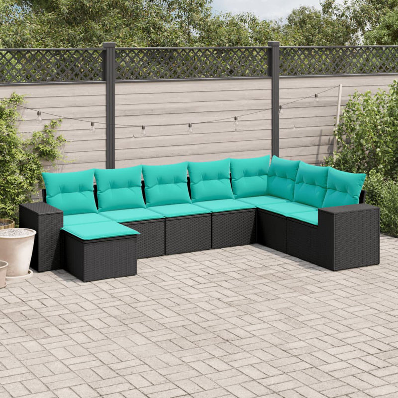  Ensemble de canapé de patio 8 pièces avec coussins en rotin de polyester noir