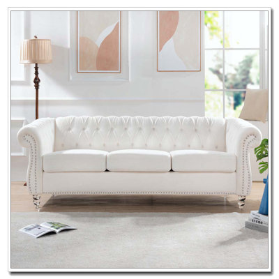 84.65" Rolled Arm Chesterfield 3 Seater Sofa