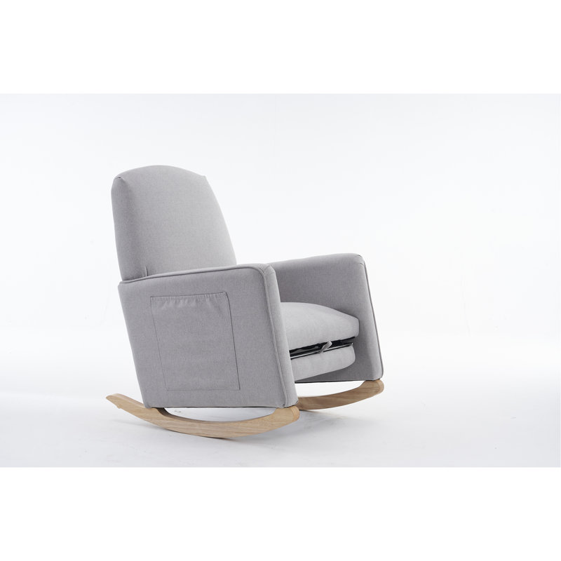 Chaise berçante en tissu avec repose-pieds Teddy, Gris clair