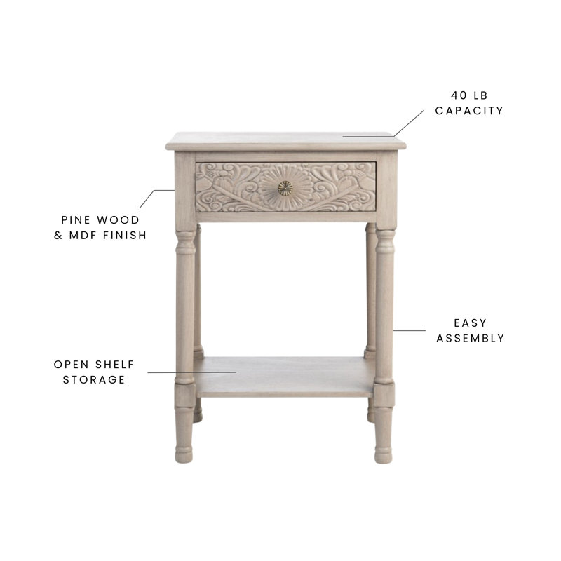 Peters End Table with Storage, Greige