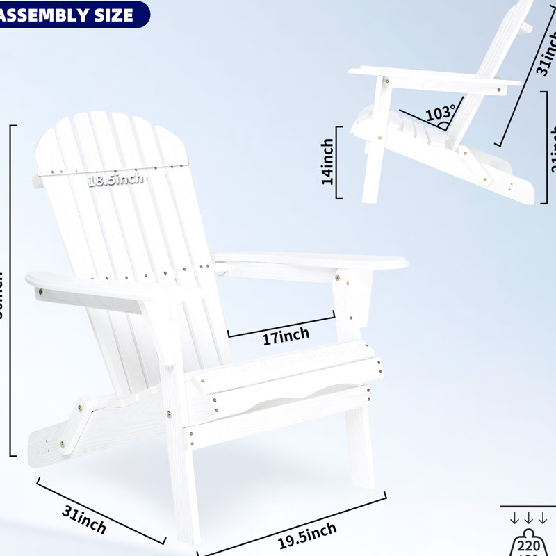 Chaise pliante en bois massif - blanc, grain, surface de patio pré-assemblée 2 pièces, utilisation à l'extérieur, Blanc
