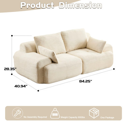 Pet - Velours en mousse à mémoire de forme 2 places en beige, adapté pour le salon et plus, sans assemblage, combinaison polyvalente, coussins de siège